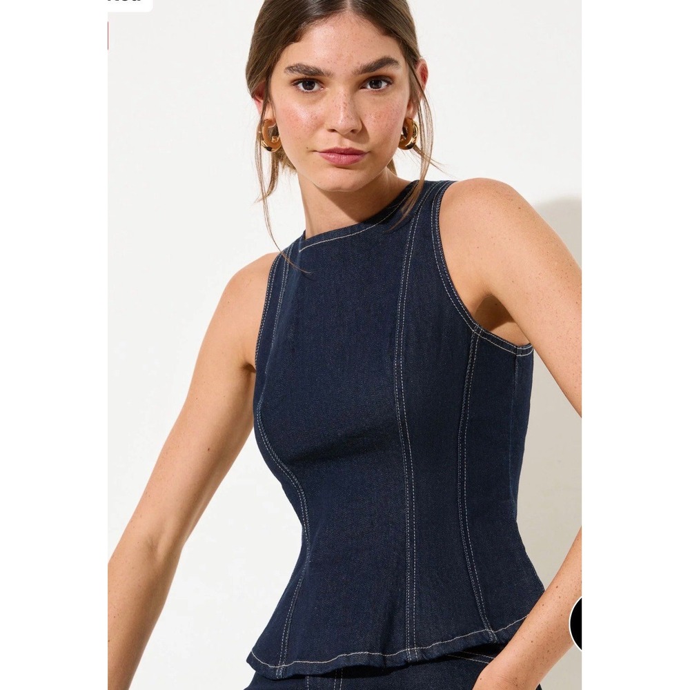 NWT MILK + HONEY Dark Wash Denim Cutout back top size XL